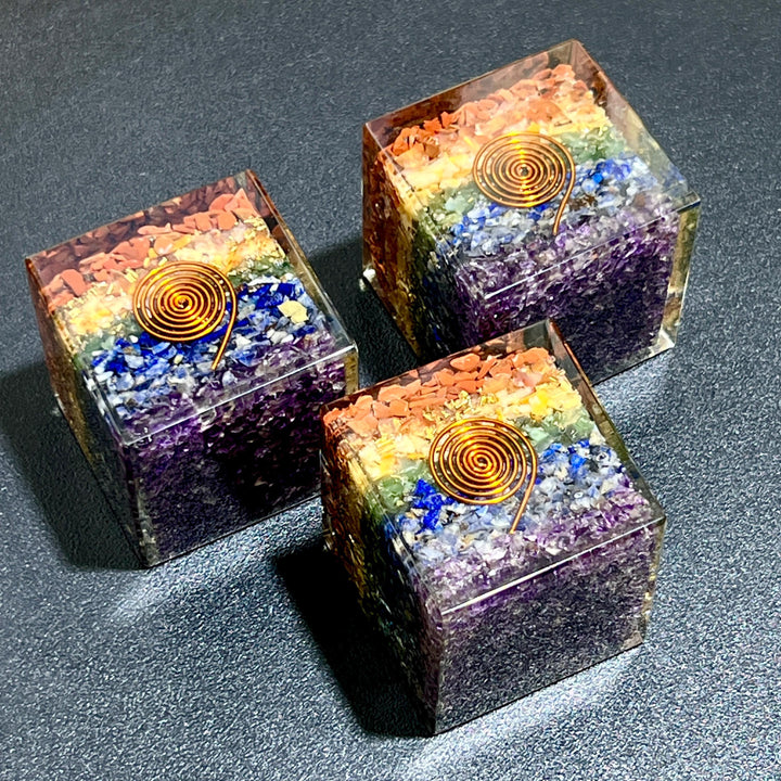 7 Chakras Stones And Crystals Resin Cube Gemstone Decor