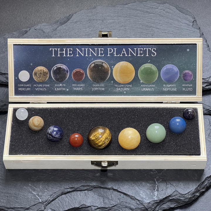 Gemstone Sphere Gift Set Planetary Theme (8 Planets & Pluto) Crystal Mineral Science Space Gifts