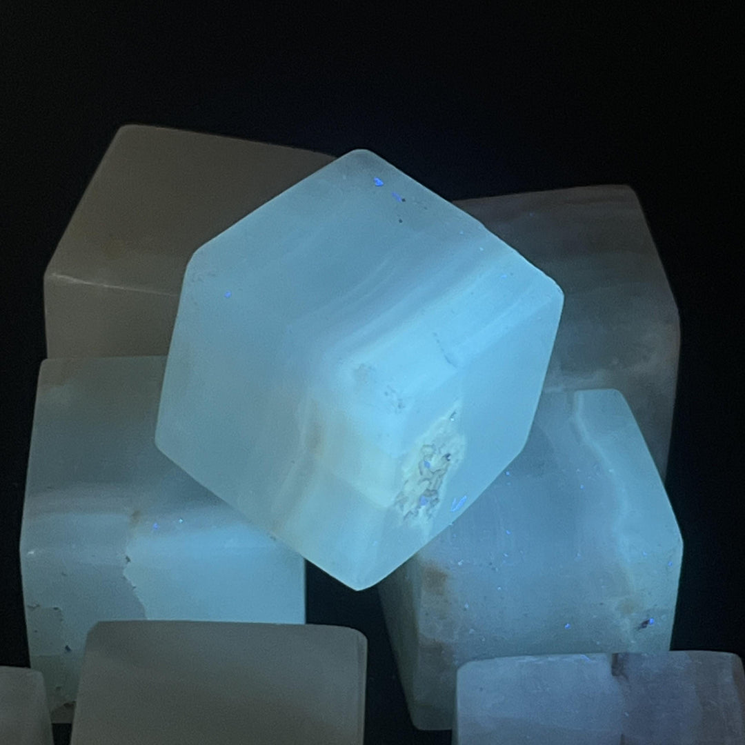 Green Blue Calcite Crystal Cube Block Carving