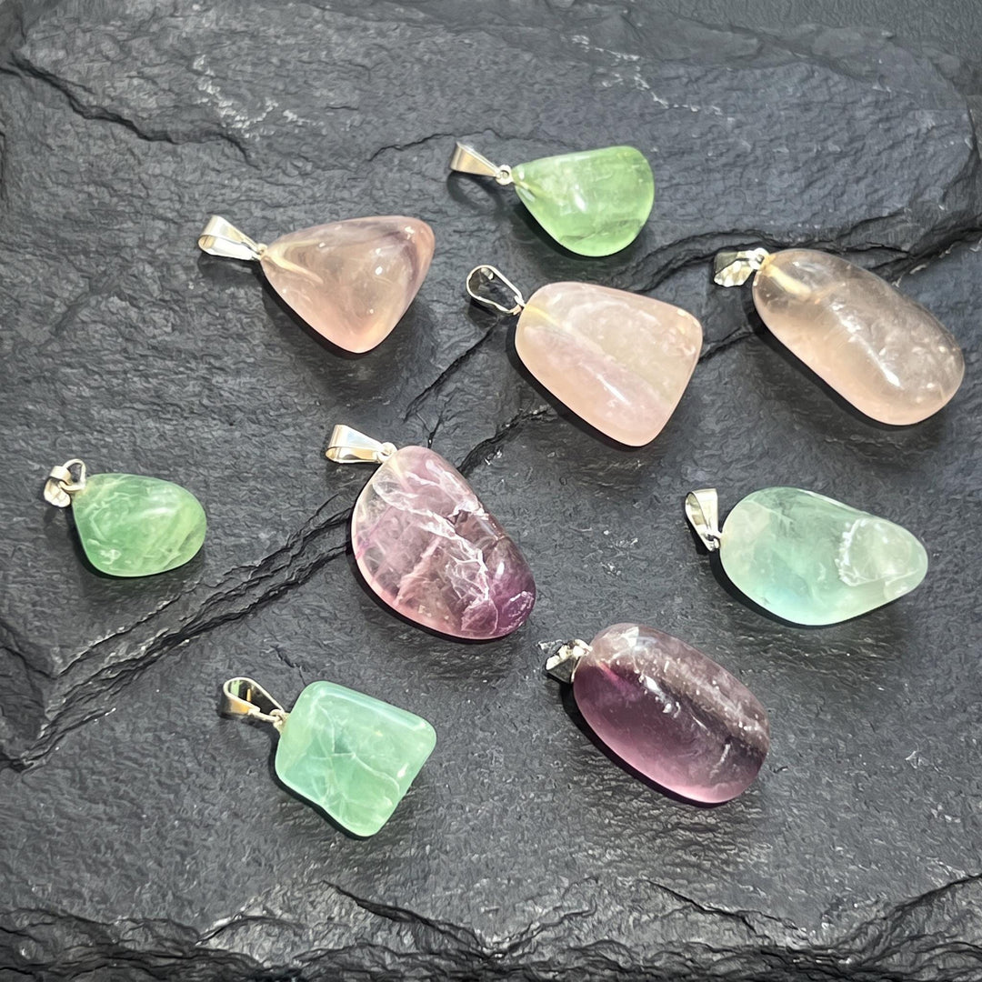 Petite Fluorite Crystal Pendant (Silver Bail) Gemstone Jewelry Supply Beads Charm Healing Crystals And Stones