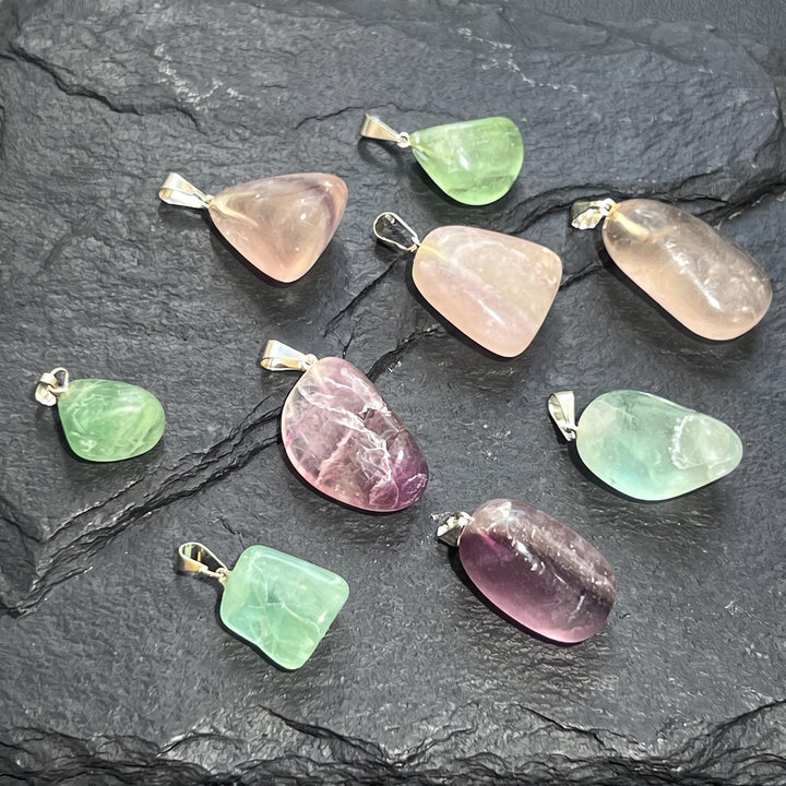 Petite Fluorite Crystal Pendant (Silver Bail) Gemstone Jewelry Supply Beads Charm Healing Crystals And Stones