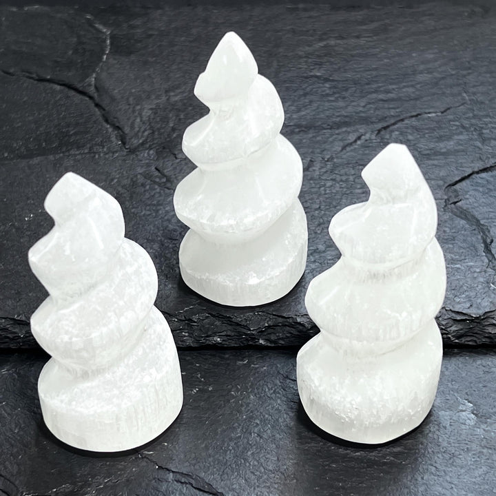 Selenite Satin Spar Crystal Spiral Standing Tower Carving