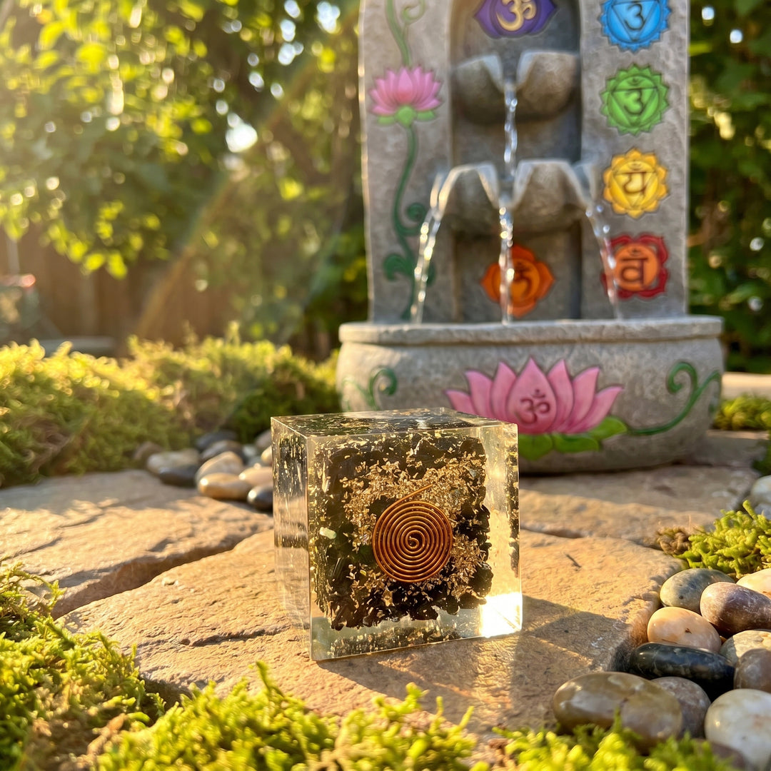 Tourmaline Crystal Resin Orgone Cube Carving