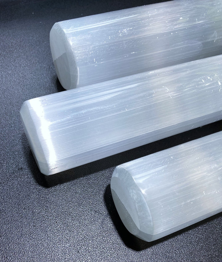 Large Selenite Satin Spar Cylinder Crystal Carving