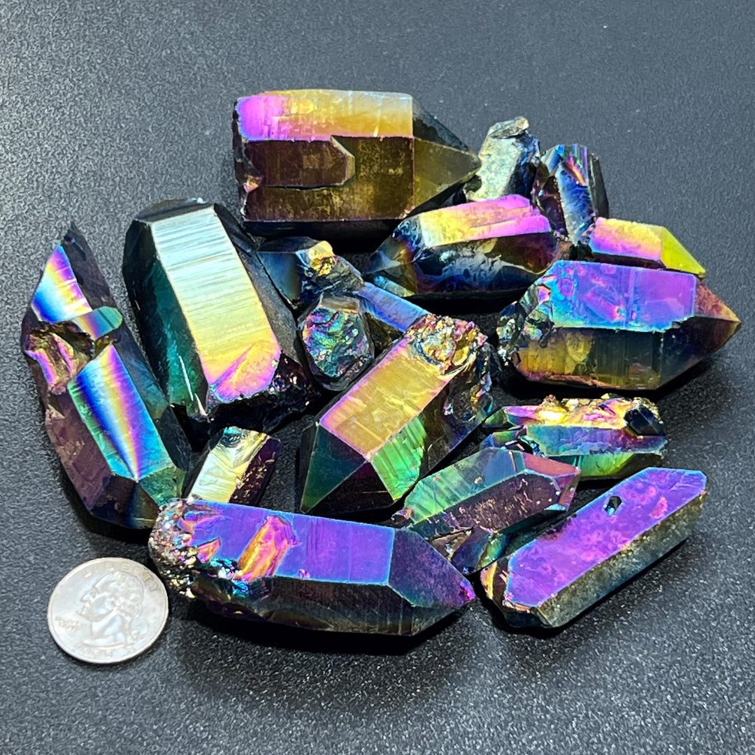 Titanium Aura Quartz (Coated) Crystals Rough Raw Points