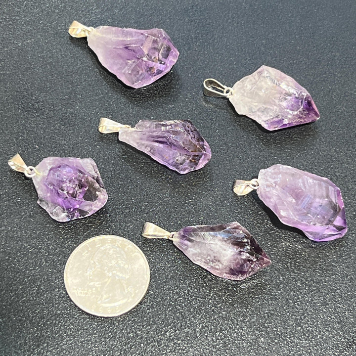 Raw Amethyst Crystal Point Pendant (Silver Bail)