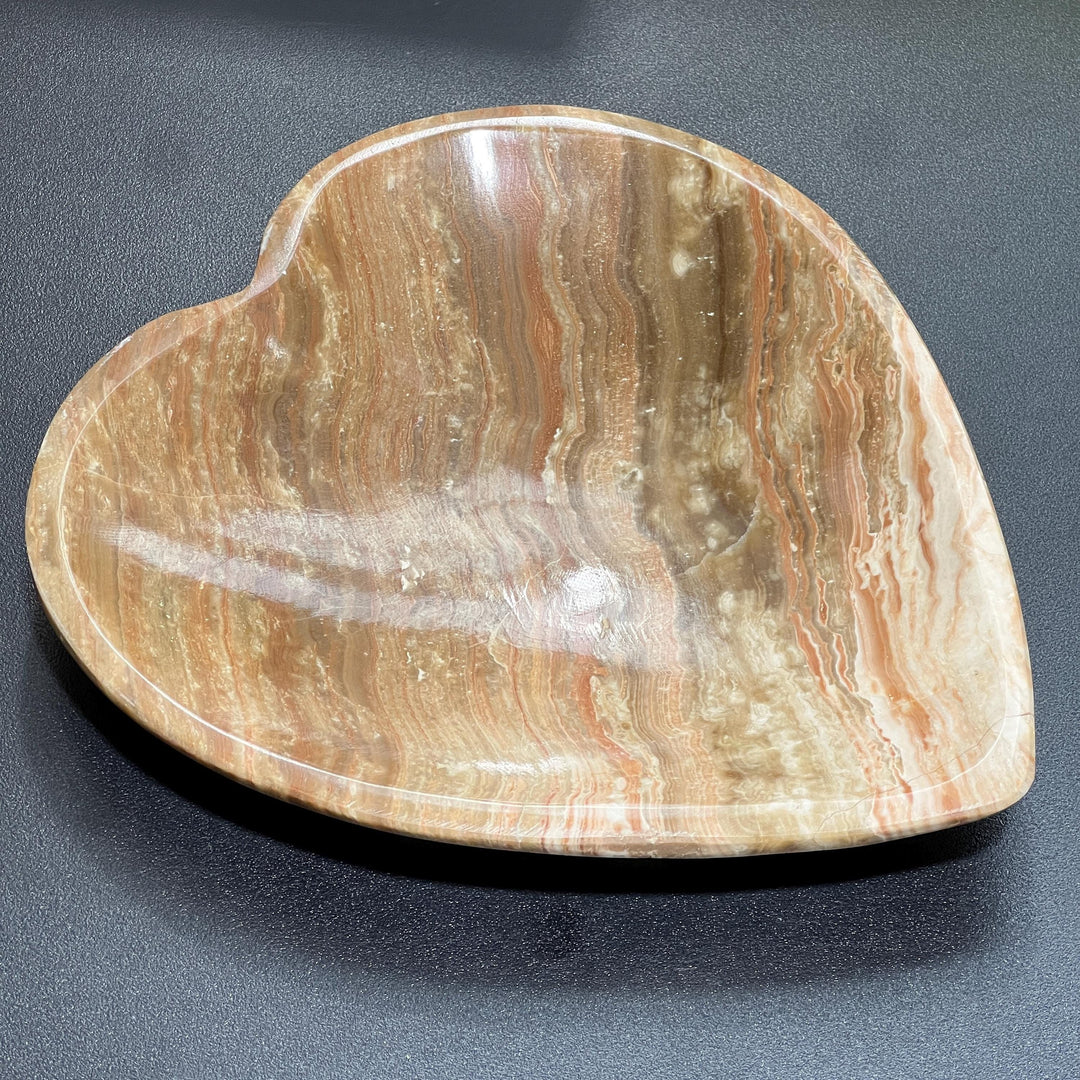 Brown Banded Calcite Heart Shaped Stone Bowl Carving (8 Inches)