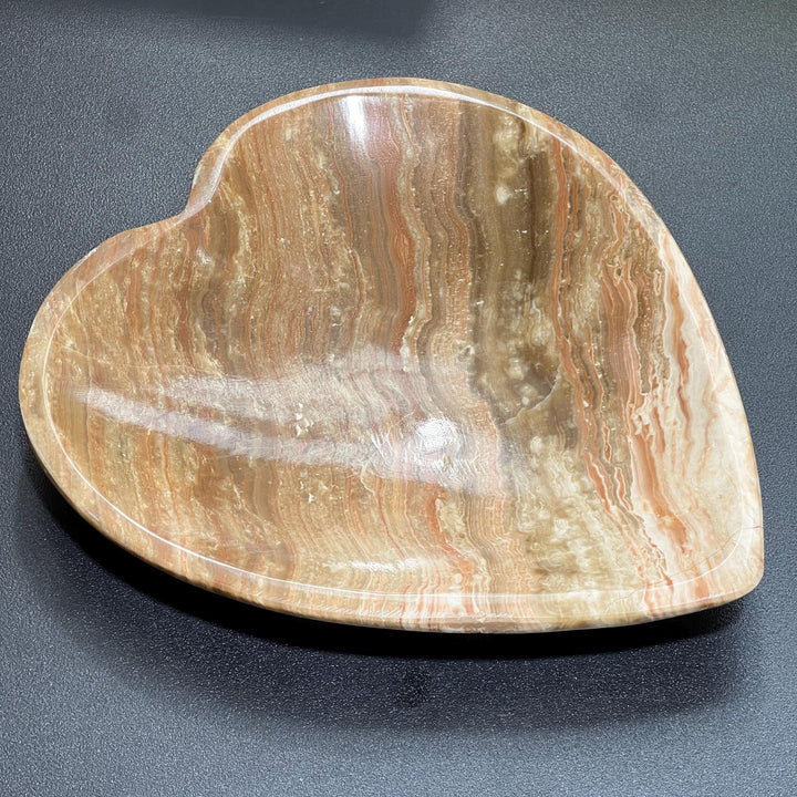 Brown Banded Calcite Heart Shaped Stone Bowl Carving (8 Inches)