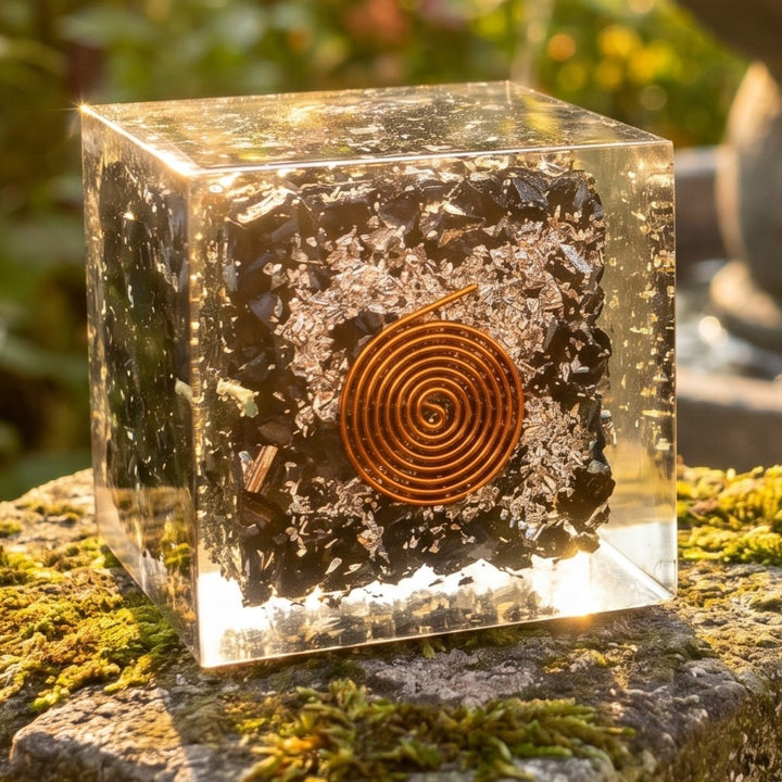 Tourmaline Crystal Resin Orgone Cube Carving