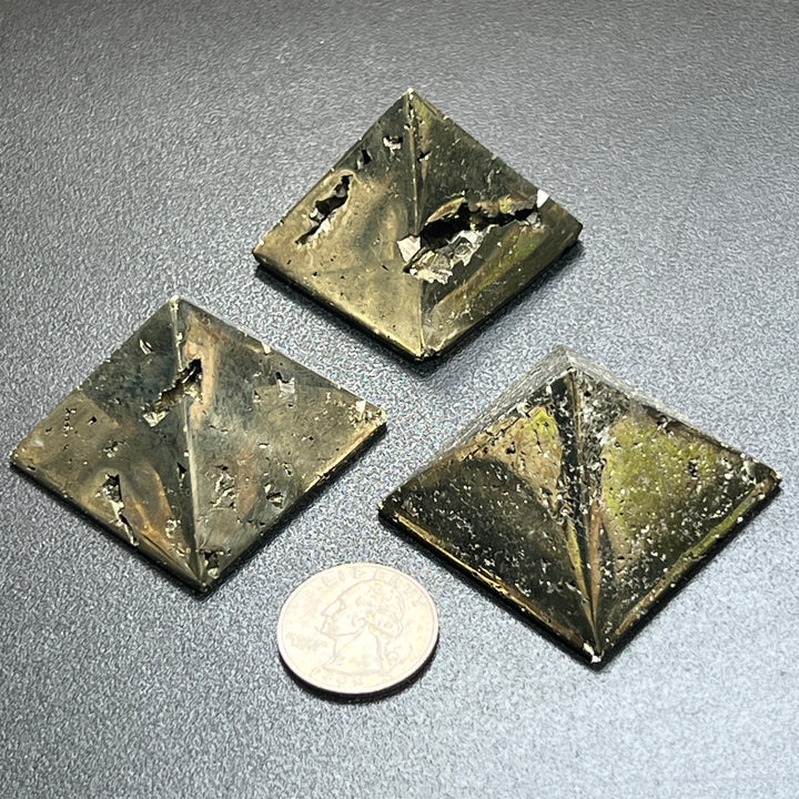 Iron Pyrite Pyramid Crystal Druzy Carving Polished Fools Gold