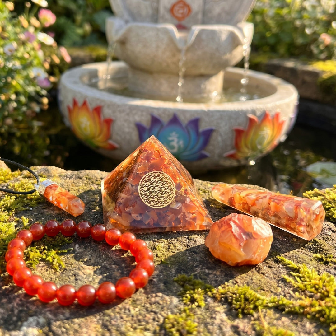 Orgone Pyramid Gift Set (5 Pieces) Red Carnelian Crystal Resin Carving