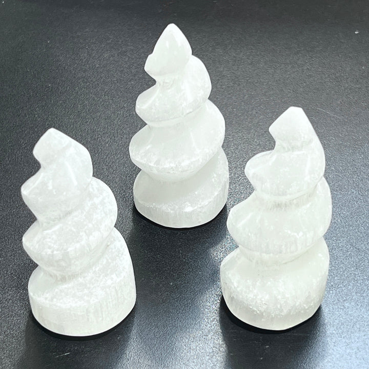 Selenite Satin Spar Crystal Spiral Standing Tower Carving