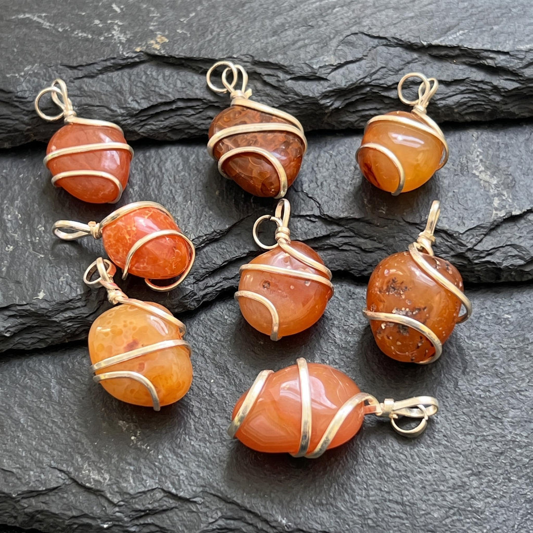 Red Carnelian Agate Crystal Pendant (Silver Bail)