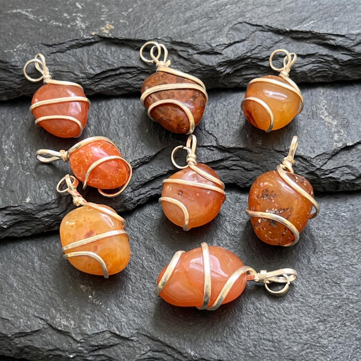 Red Carnelian Agate Crystal Pendant (Silver Bail)