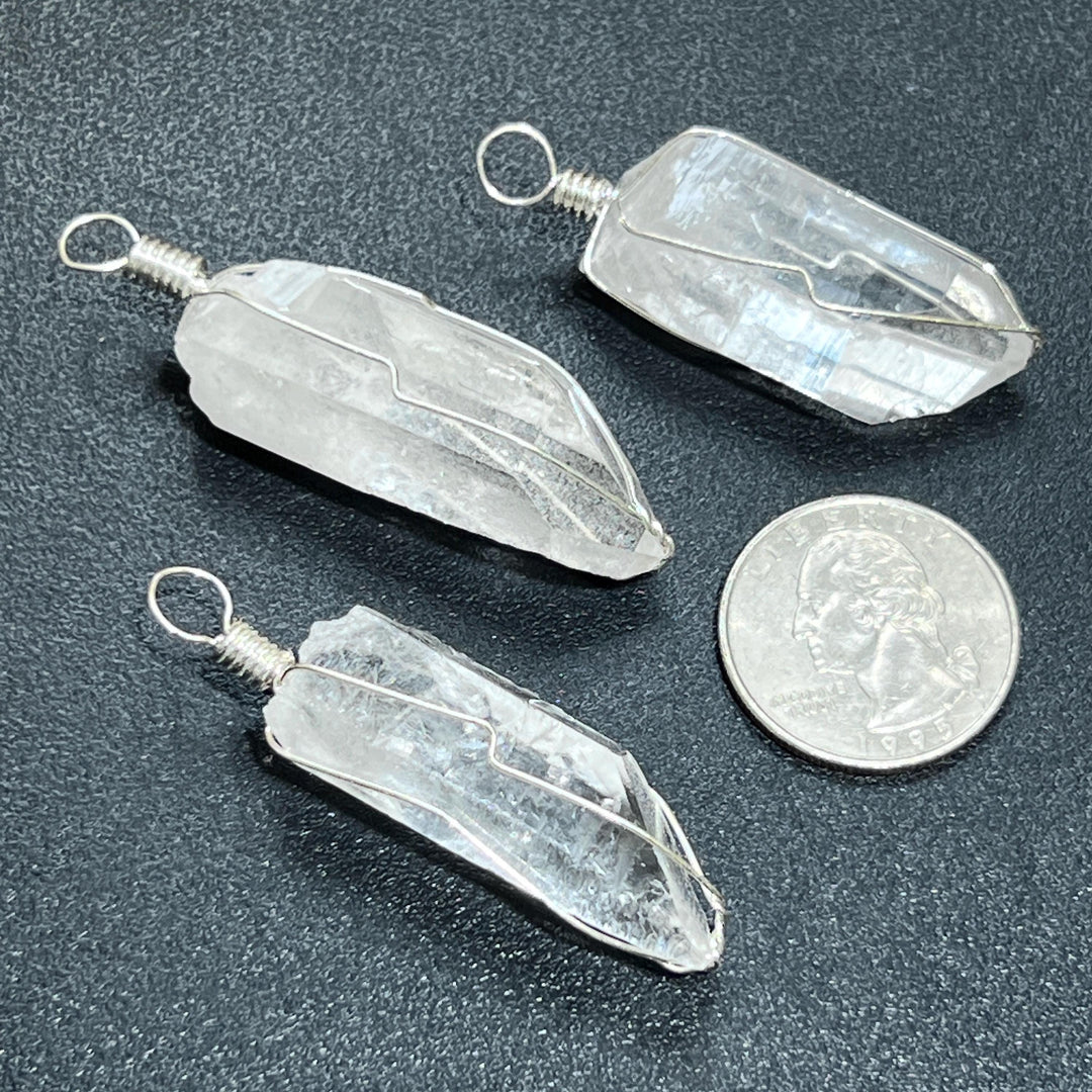 Quartz Crystal Point Pendant (Silver Plated Wire Wrapped)