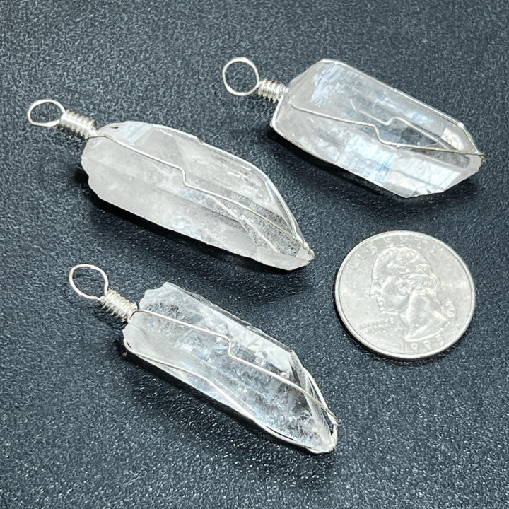 Quartz Crystal Point Pendant (Silver Plated Wire Wrapped)