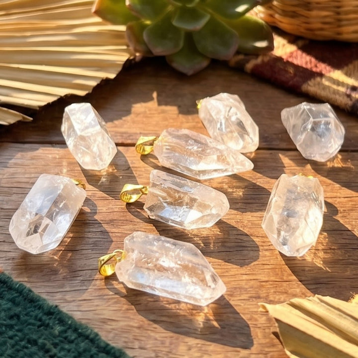 Small Petite Brazilian Quartz Crystal Point Pendant Gold Bail
