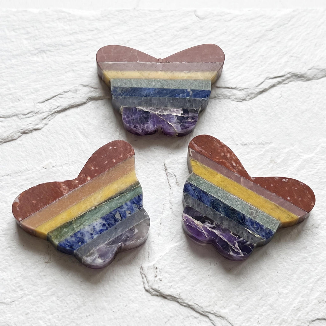 Butterfly Carving 7 Stone Rainbow
