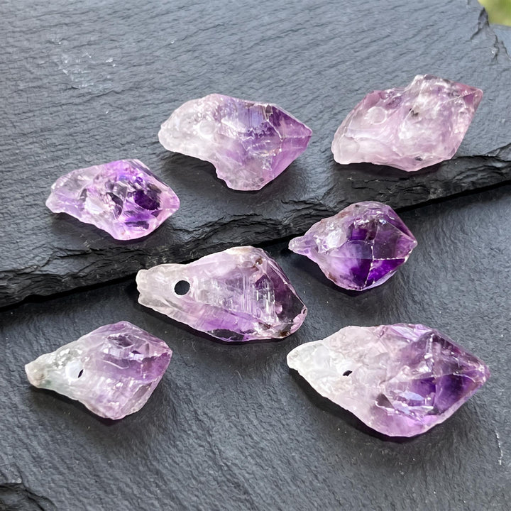 Drilled Amethyst Crystal Raw Points (3mm Hole) Rough Pendant