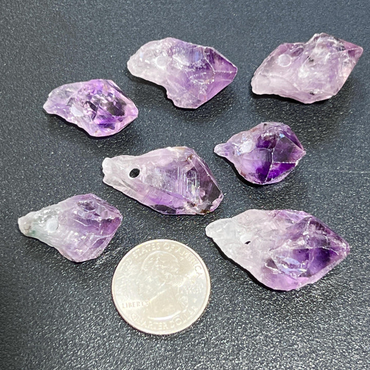 Drilled Amethyst Crystal Raw Points (3mm Hole) Rough Pendant