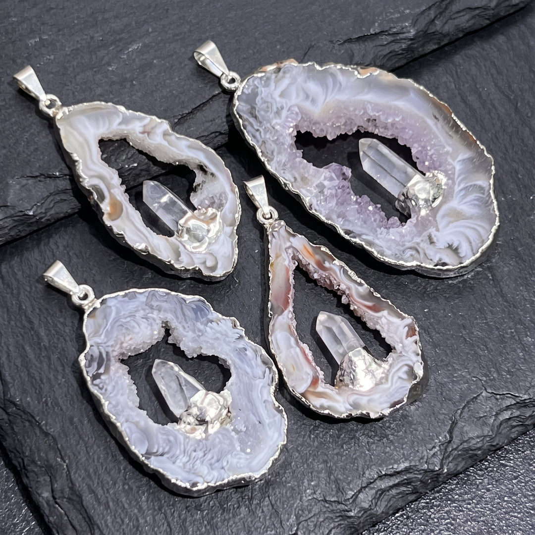Oco Geode Pendant with Quartz Point (Silver Plated)