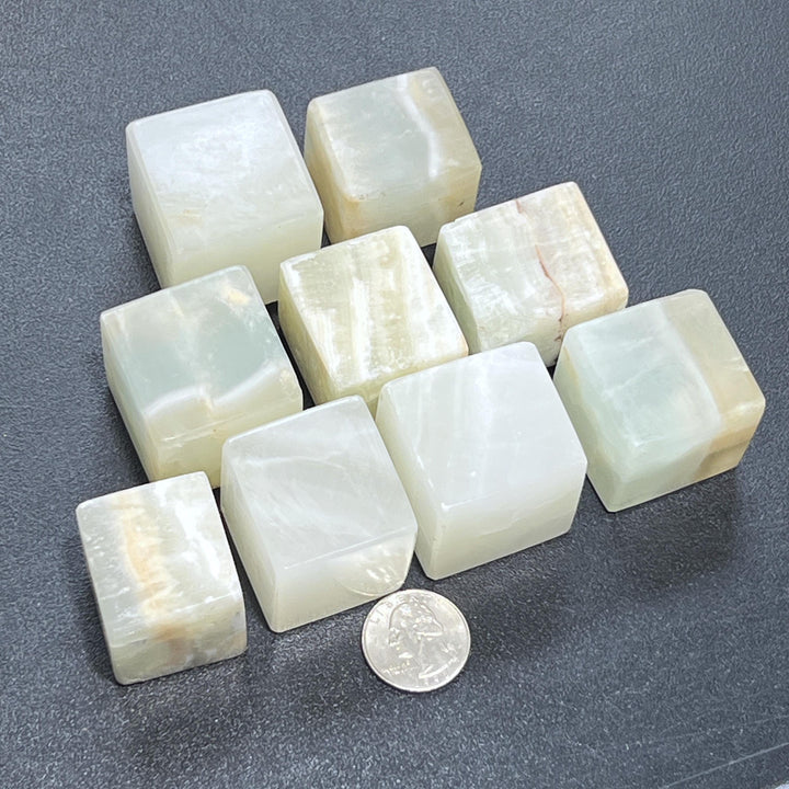 Green Blue Calcite Crystal Cube Block Carving