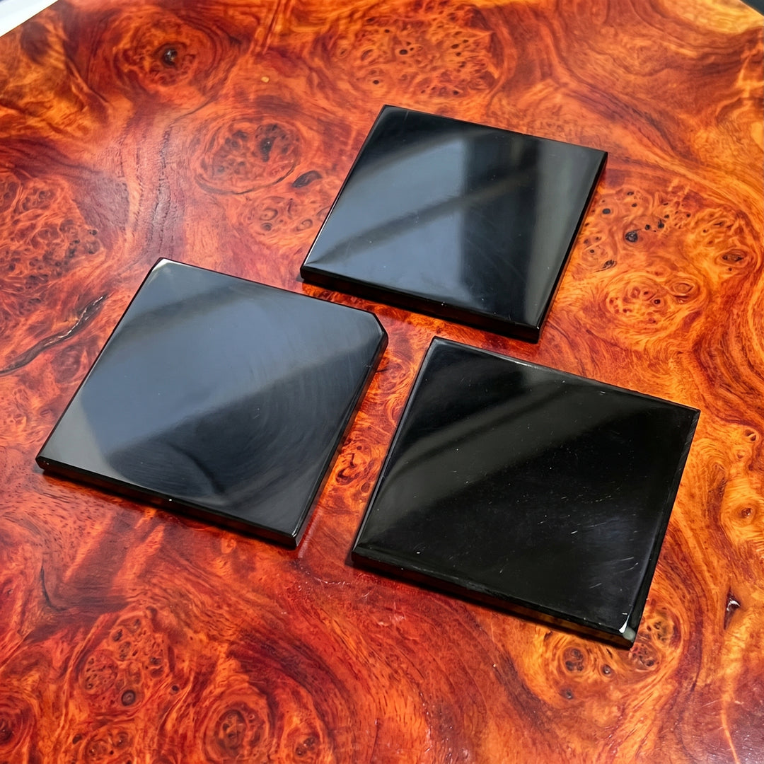 Black Obsidian Square Coaster Carving