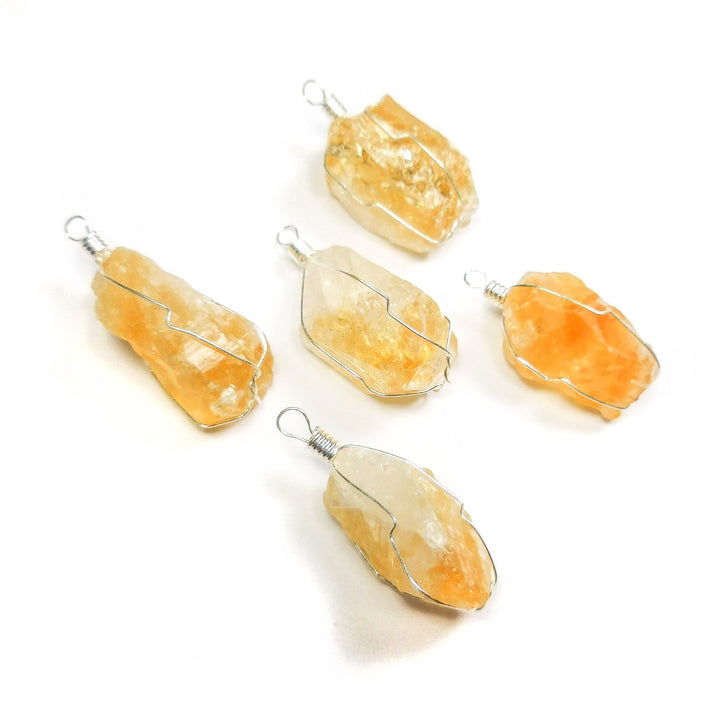 Bulk Wholesale Lot Of 5 Pieces Wire Wrapped Raw Citrine Crystal Pendant Silver Necklace Charm Bead Jewelry Supply