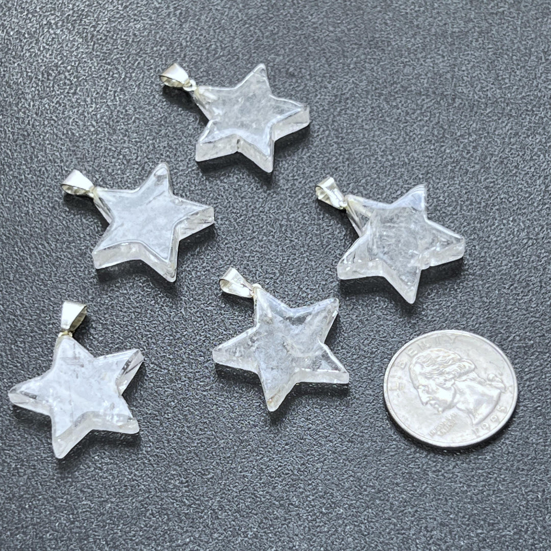 Clear Quartz Crystal Star Pendant (Silver Bail)