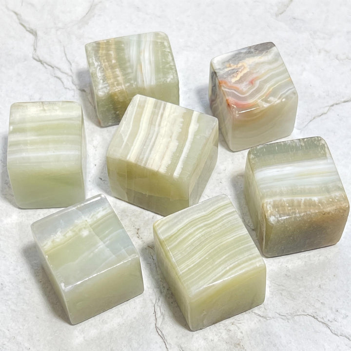 Green Banded Calcite Crystal Cube Block Carving