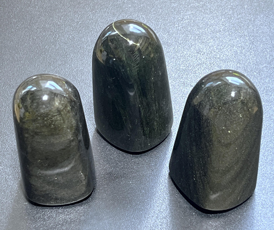 Gold and Silver Sheen Black Obsidian Freeform Standing Tower Carving