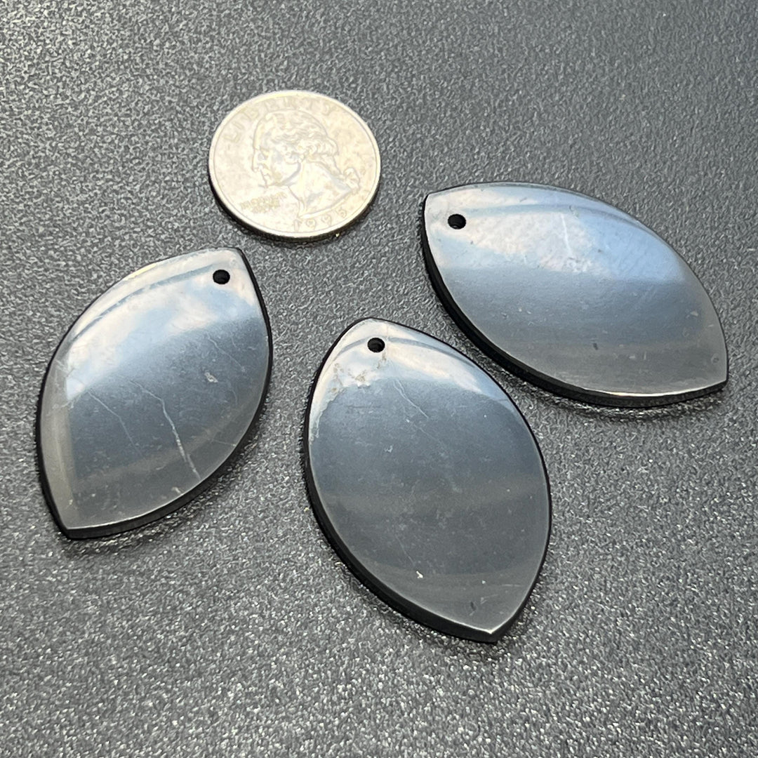 Black Shungite Petal Shaped Drilled (2mm Hole) Pendant Bead