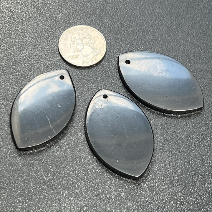 Black Shungite Petal Shaped Drilled (2mm Hole) Pendant Bead