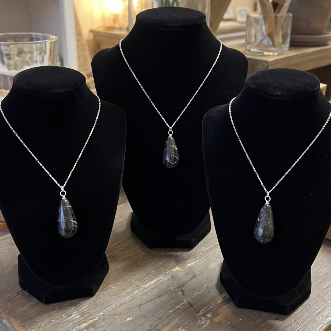 Black Tourmaline Pendulum Pendant (Silver Plated Bail)