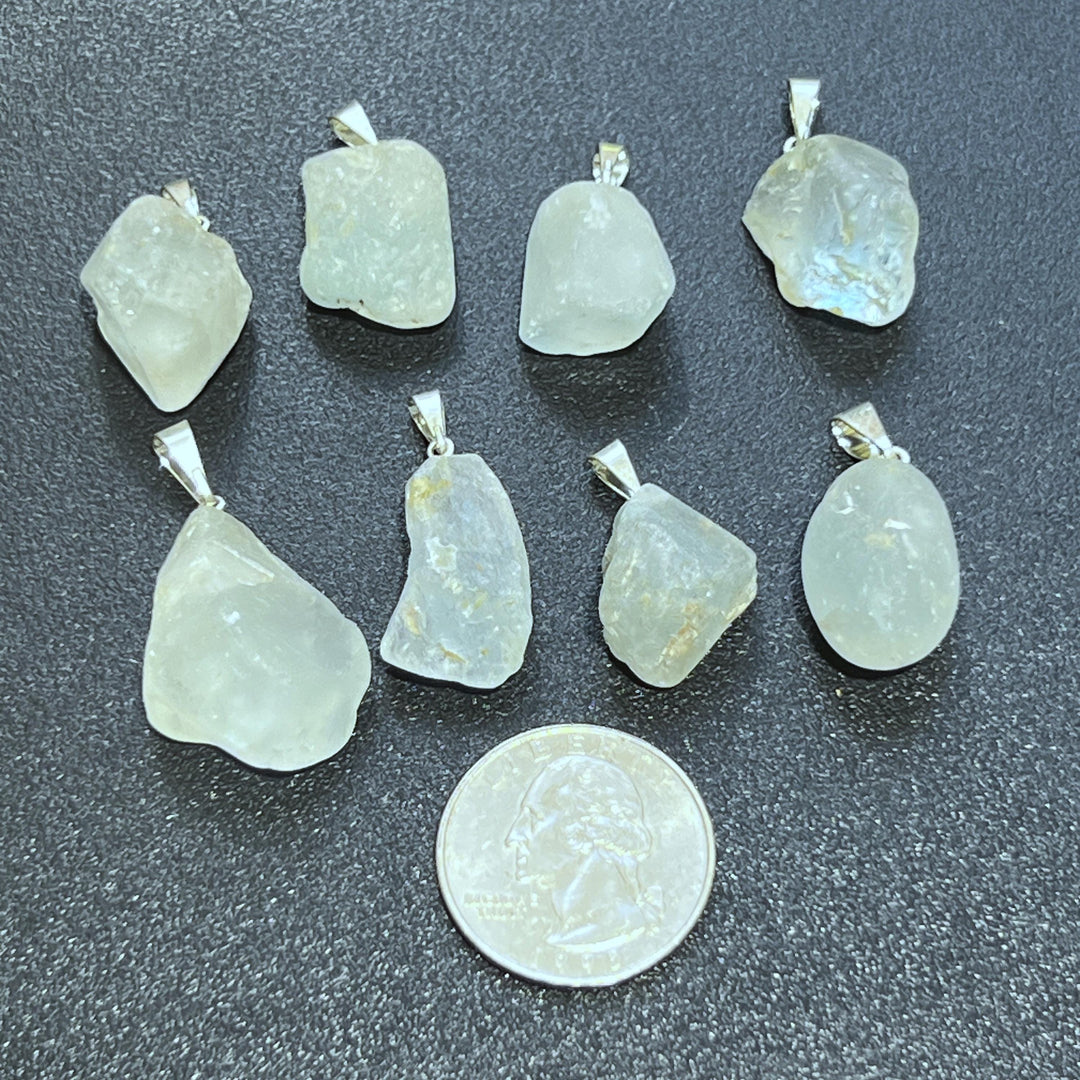 Blue Topaz Rough Raw Crystal Pendant (Silver Bail)
