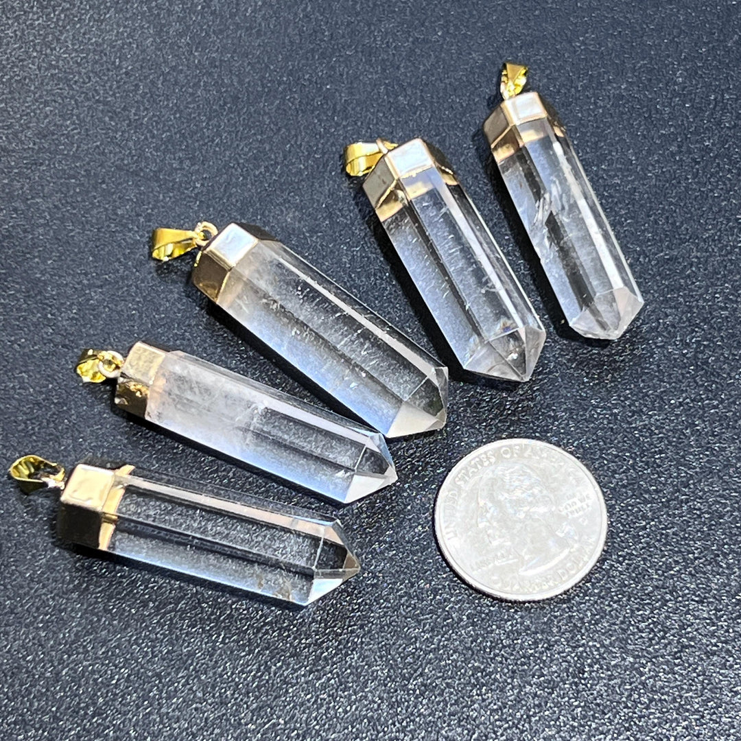 Quartz Crystal Point Pendant (Gold Electroplated)