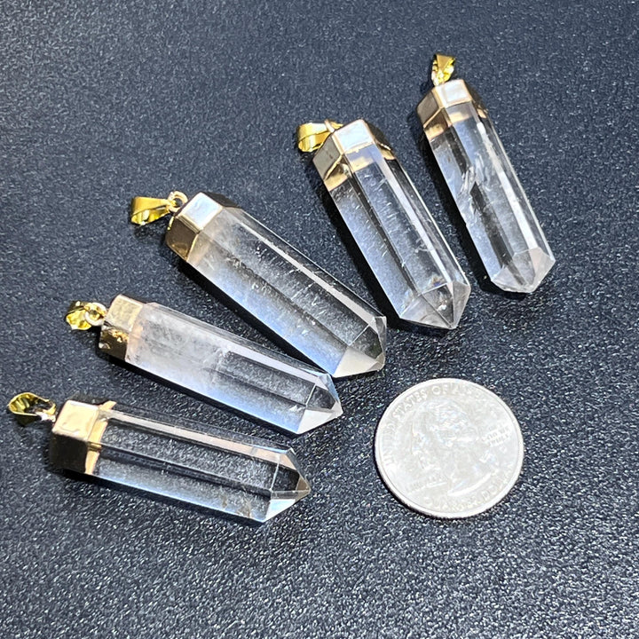 Quartz Crystal Point Pendant (Gold Electroplated)