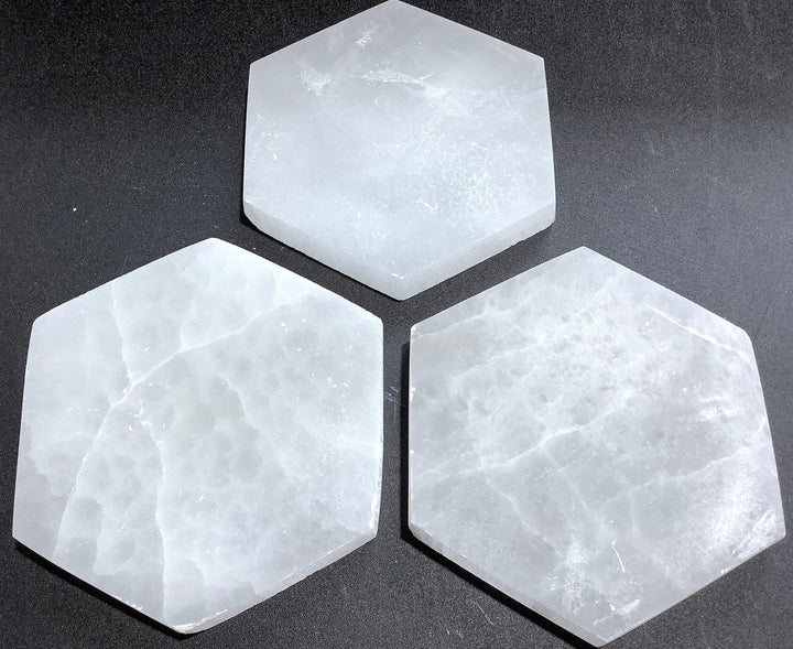 Selenite Satin Spar Crystal Hexagon Plate Carving