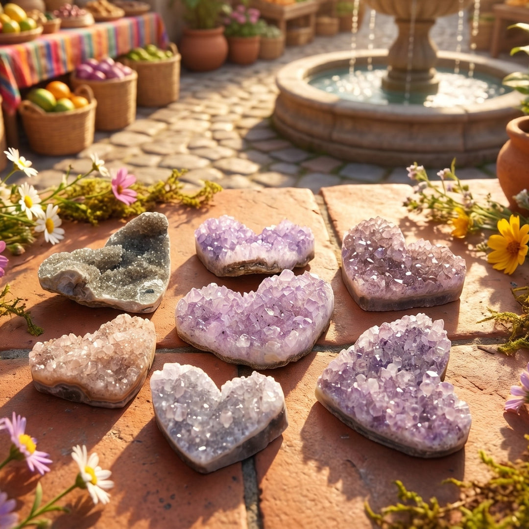 Assorted Amethyst Crystal Druzy Heart Carvings