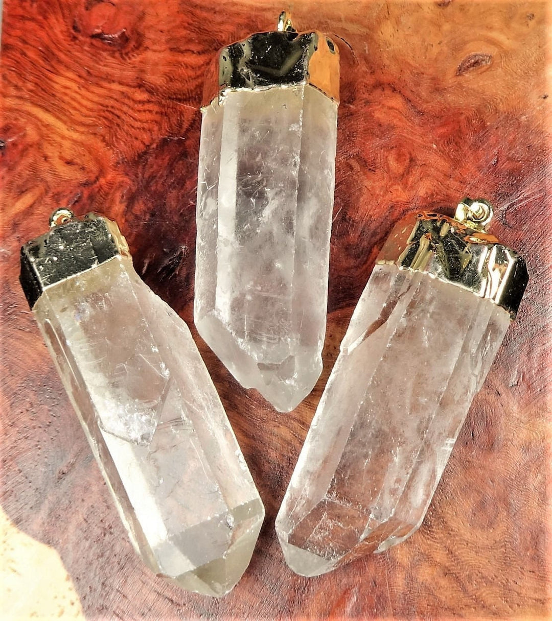 Bulk Wholesale Lot Of 5 Pieces Large Quartz Point Pendant Gold Plated Raw Stone Charm Bead Necklace Supply
