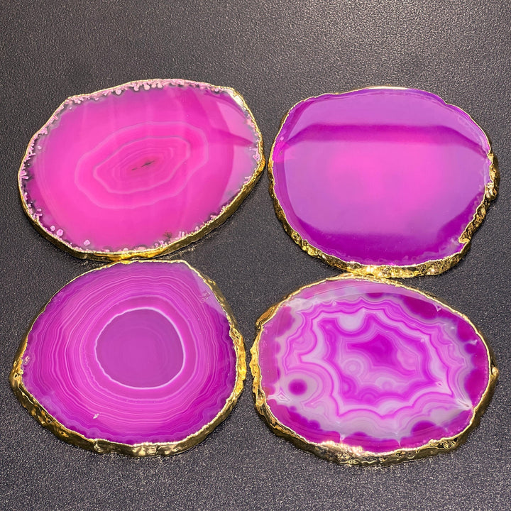 Gold Plated Pink Agate Slices (3 Inches) Coasters Escort Place Cards Painting Blanks