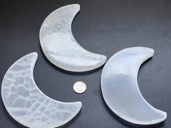 Selenite Satin Spar Crystal Crescent Moon Plate Carving (6 Inches)