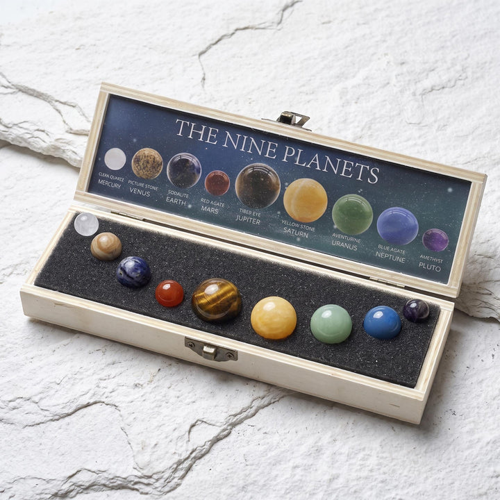 Gemstone Sphere Gift Set Planetary Theme (8 Planets & Pluto) Crystal Mineral Science Space Gifts
