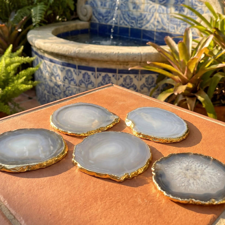 Gold Plated Gray Agate Slices (3 Inches) Coasters Escort Place Cards Painting Blanks