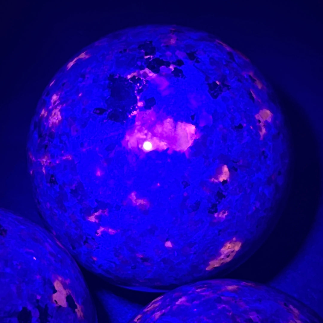 Syenite Sphere Large (2.5-3 Inches)( UV Reactive ) Large Polished Orb Healing Crystals And Stones