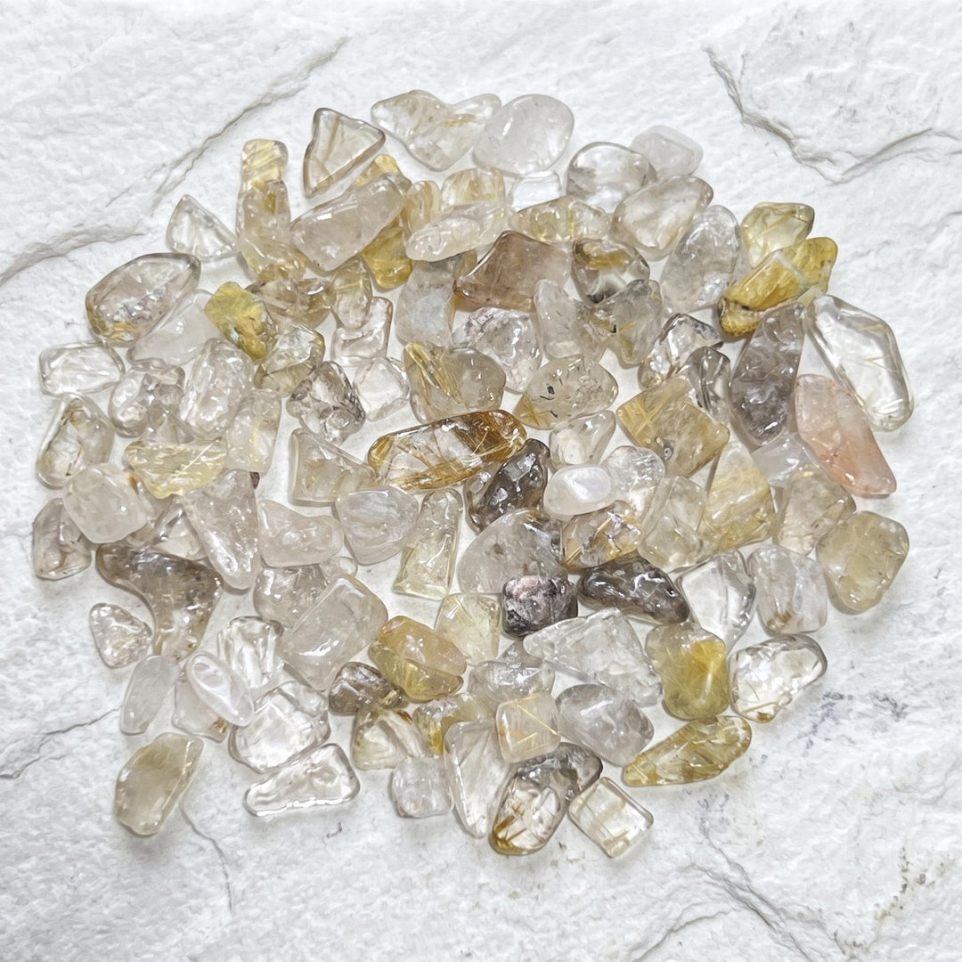 Small Gold Rutilated Quartz Crystal Tumbled Stones (By The Ounce or Pound)
