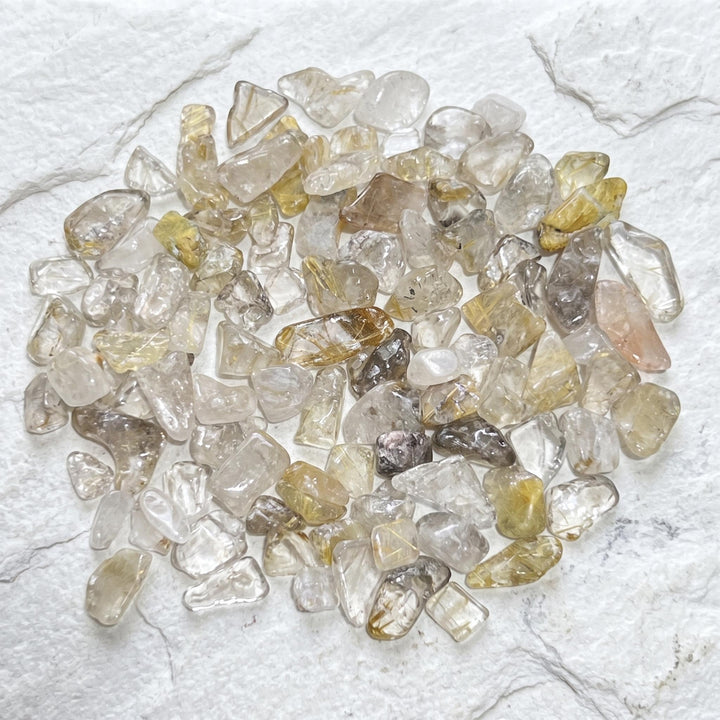 Small Gold Rutilated Quartz Crystal Tumbled Stones (By The Ounce or Pound)