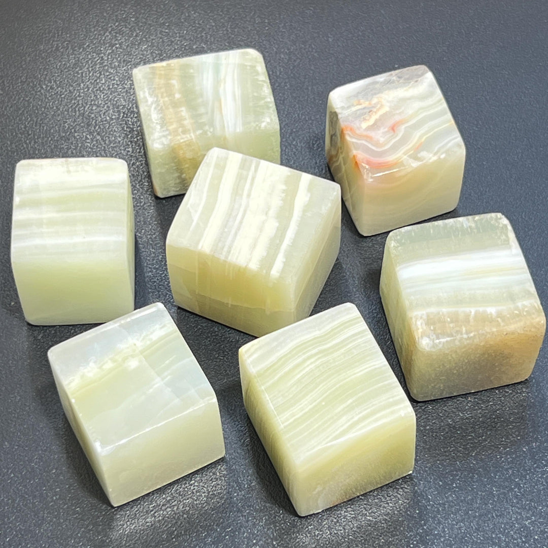 Green Banded Calcite Crystal Cube Block Carving