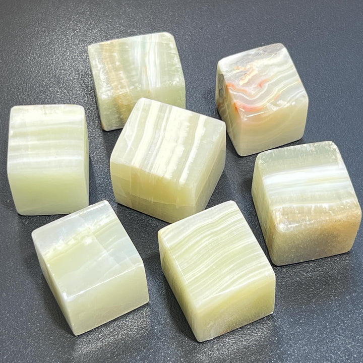 Green Banded Calcite Crystal Cube Block Carving