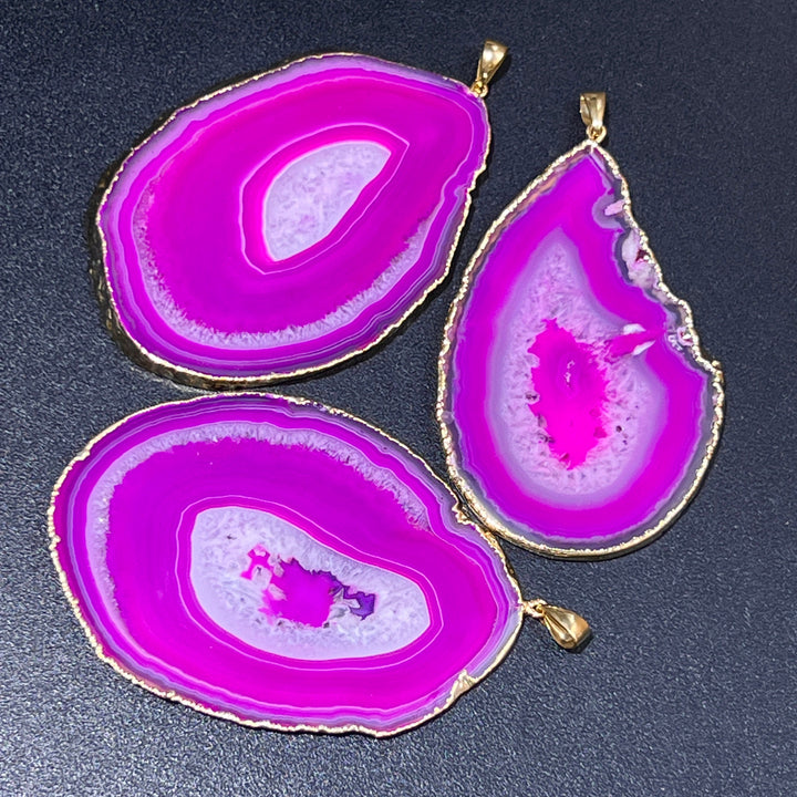 Large Pink Agate Slice Geode Crystal Pendant (Gold Plated) Wholesale